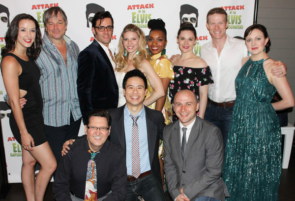 THE CAST â€“ top left to right â€“ Emily Jeanne Phillips, Jim Borstelmann, Eric Sciotto, Laura Woyasz, Badia Farha, Jayme Wappel, Jeff Kready, Catherine Walker;  kneeling â€“ Warren Kelley, Whit K. Lee, Michael Biren at 