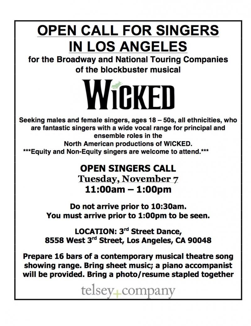 Rejoycify! WICKED Will Hold Open Call Auditions in LA Image