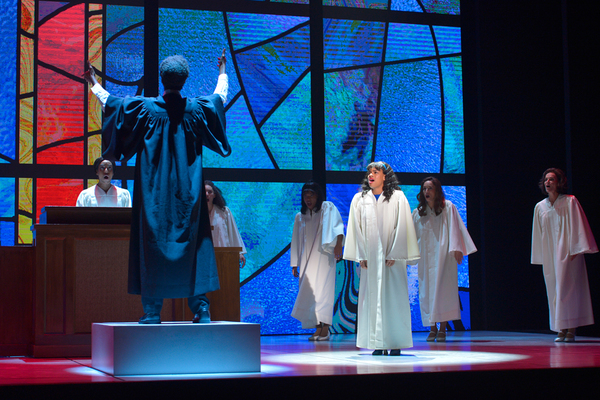 Storm Lever (center, white robe) as 'Duckling Donna' with the cast of La Jolla Playho Photo