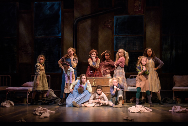  KyLee Hennes, center (Annie in SKY cast) performs with the SKY cast of Annie in rehe Photo