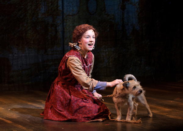 KyLee Hennes (Annie in SKY cast) and Skippy the dog (Sandy in SKY cast) in rehearsal  Photo