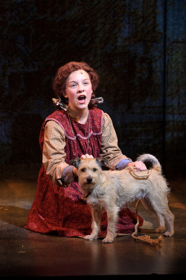 KyLee Hennes (Annie in SKY cast) and Skippy the dog (Sandy in SKY cast) in rehearsal  Photo