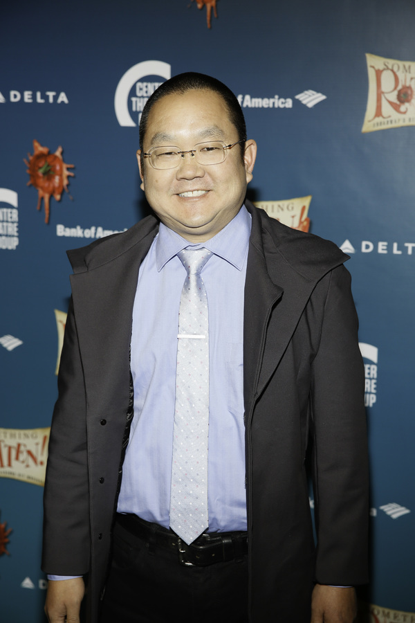 Actor Aaron Takahashi arrives for the opening night performance of "Something Rotten! Photo