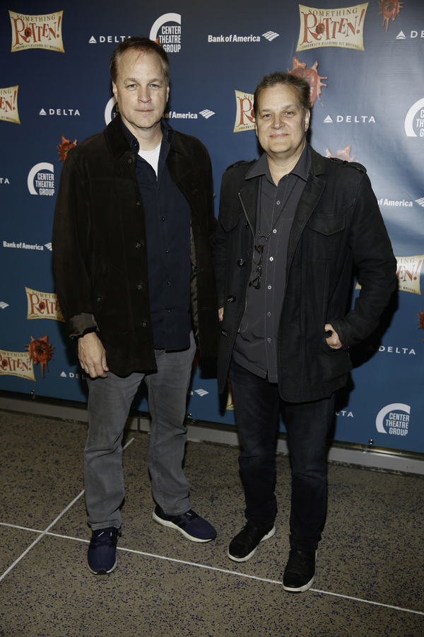 From left, creators Karey and Wayne Kirkpatrick arrive for the opening night performa Photo