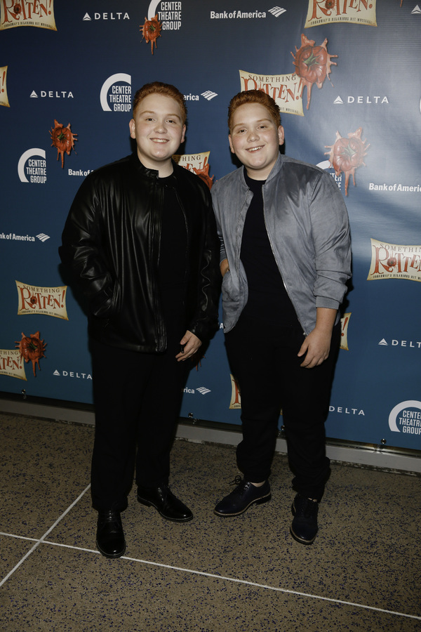 From left, actors Matthew and Benjamin Royer arrive for the opening night performance Photo