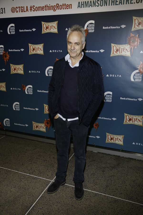 Actor Joe Pacheco arrives for the opening night performance of "Something Rotten!" at Photo