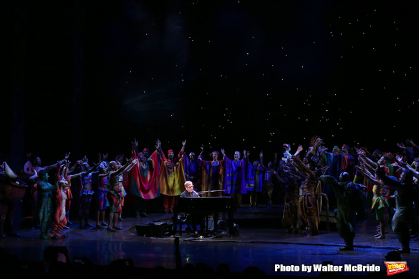 Elton John with the cast during the Curtain Call for 20th Anniversary Performance of  Photo