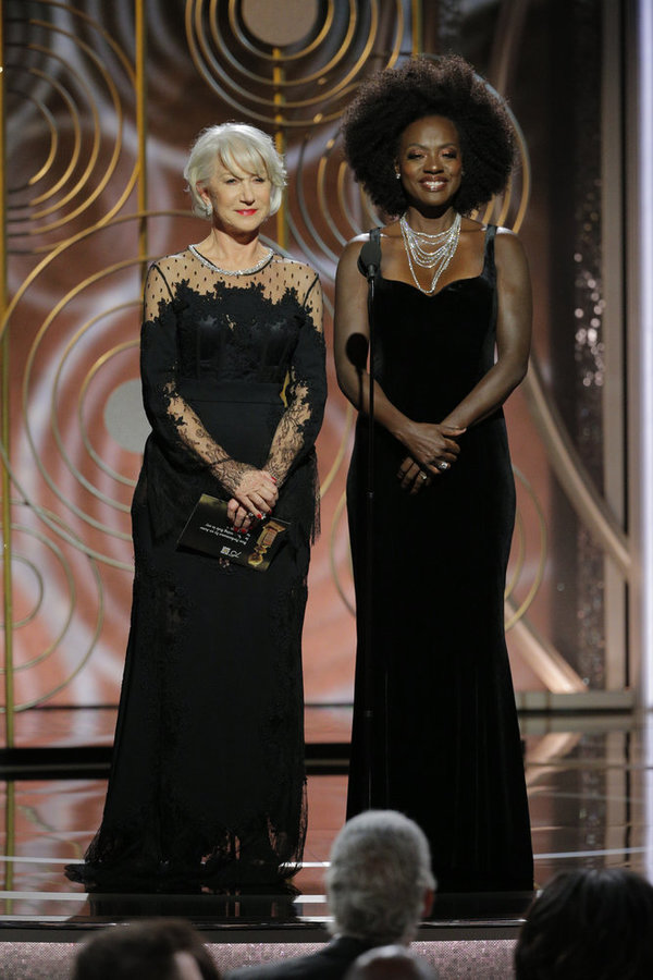 75th ANNUAL GOLDEN GLOBE AWARDS -- Pictured: (l-r) Helen Mirren, Viola Davis, Present Photo