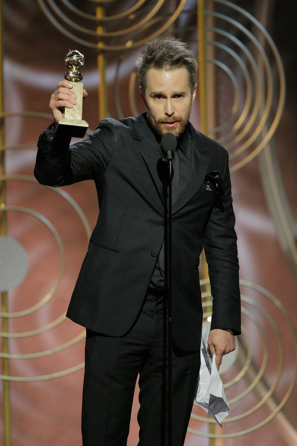 75th ANNUAL GOLDEN GLOBE AWARDS -- Pictured: (l-r) Sam Rockwell, Â“Three Billboard Photo