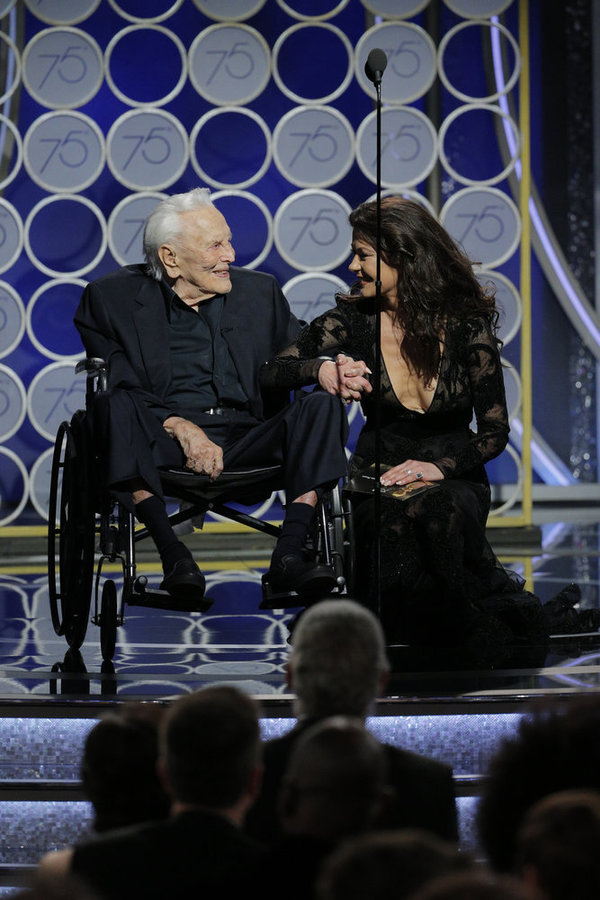 75th ANNUAL GOLDEN GLOBE AWARDS -- Pictured: (l-r) Kirk Douglas, Catherine Zeta Jones Photo