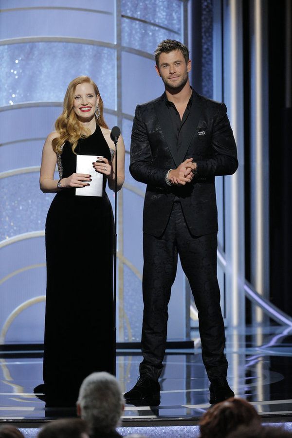 75th ANNUAL GOLDEN GLOBE AWARDS -- Pictured: (l-r) Jessica Chastain, Chris Hemsworth, Photo