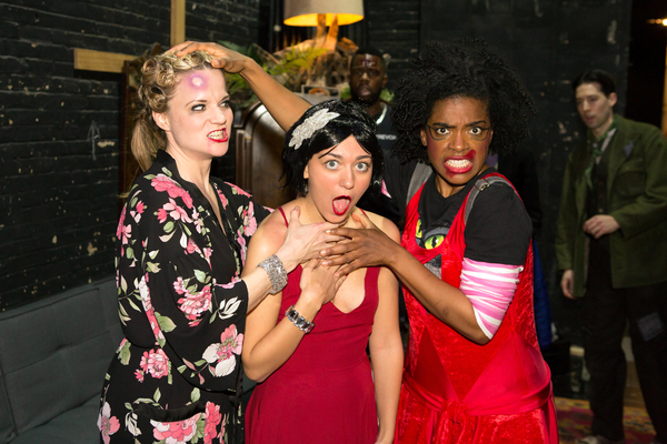 The Play That Goes Wrong leading ladies Amelia McClain and Ashley Bryant salute super Photo