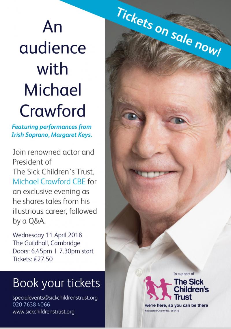 Michael Crawford Set for Q&A at The Guildhall, Cambridge on Wednesday 11 April 2018 