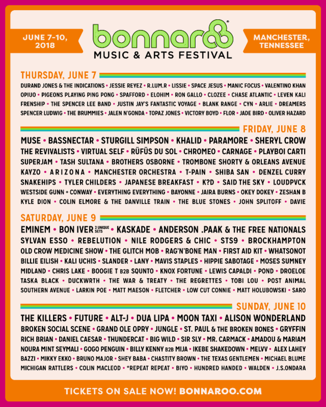 Bonnaroo 2018 Reveals 2018 Daily Lineups Image