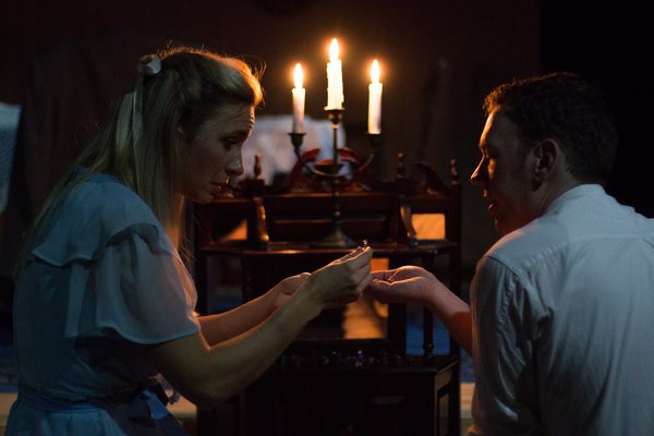 (L to R) JESSICA WEAVER (Laura) and NICK FITZGERALD (The Gentleman Caller) from the L Photo