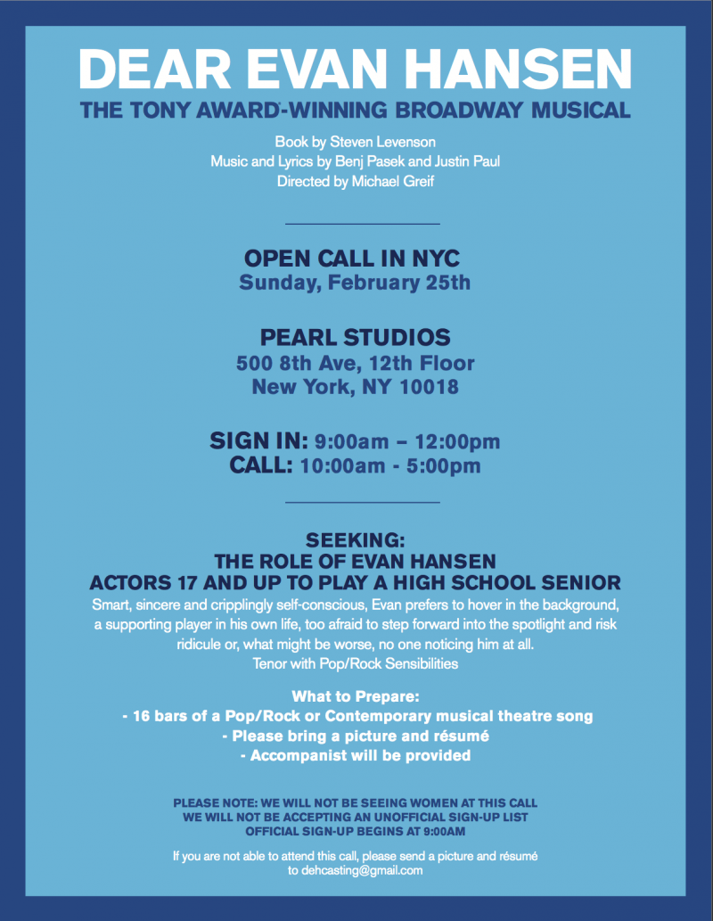 DEAR EVAN HANSEN Will Hold NYC Open Casting Call This Weekend!  Image