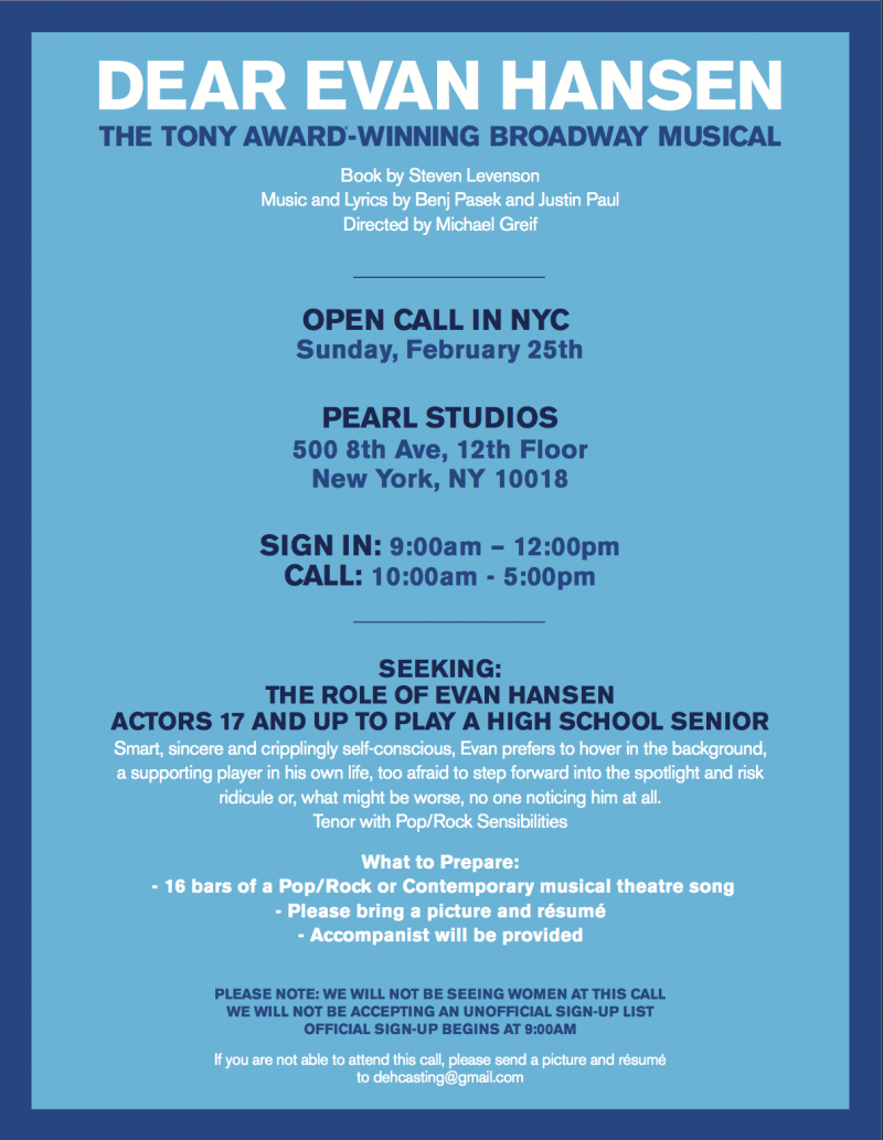 DEAR EVAN HANSEN Will Hold NYC Open Casting Call This Weekend! Image