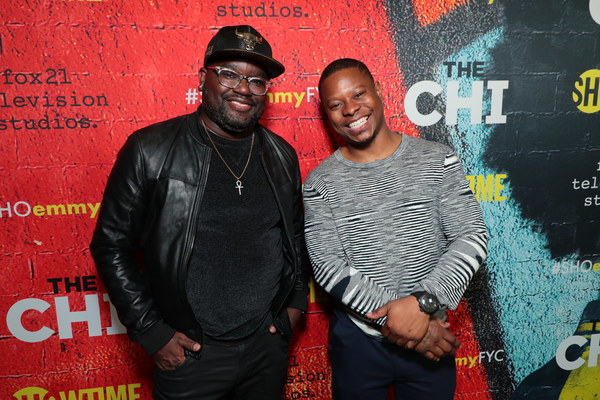 Moderator Lil Rel Howery and Jason Mitchell at the 2018 Showtime EMMY FYC screening o Photo