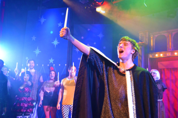 Greg Gwyn sings the Act 1 Finale Morning Glow in Pippin at Rhino Theatre. Photo
