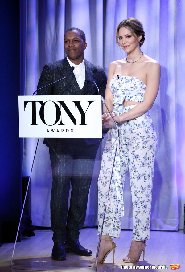 Leslie Odom Jr. and Katharine McPhee attend the 2018 Tony Awards Nominations Announce Photo