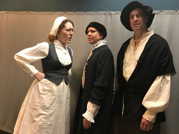 Sarah Kiefer as Mistress Bull, Brady Adair as Ingram Frizer and Len Rella as Nicholas Photo