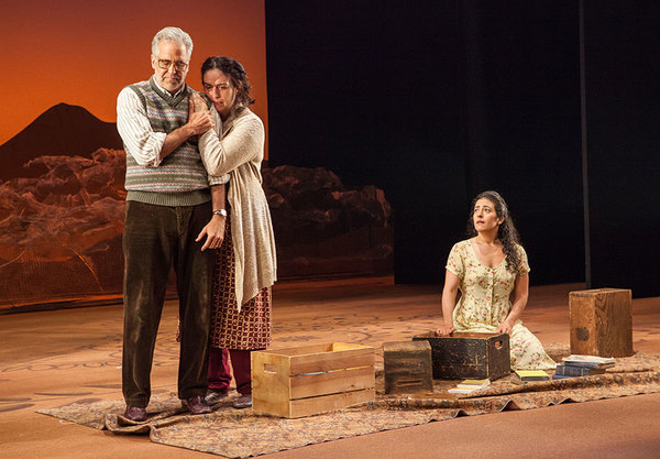 (from left) Joseph Kamal as Babi, Lanna Joffrey as Fariba, and Nadine Malouf as Laila Photo