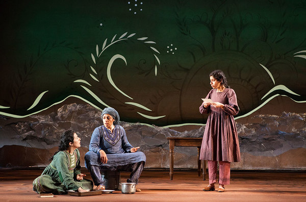 (from left) Nadine Malouf as Laila, Denmo Ibrahim as Mariam, and Nikita Tewani as Azi Photo