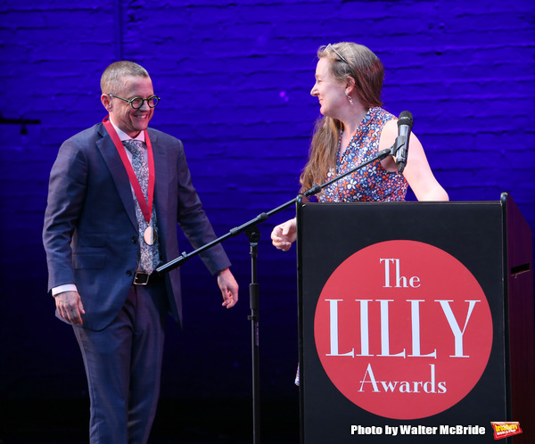 P. Carl and Sarah Ruhl on stage during the 9th Annual LILLY Awards at the Minetta Lan Photo