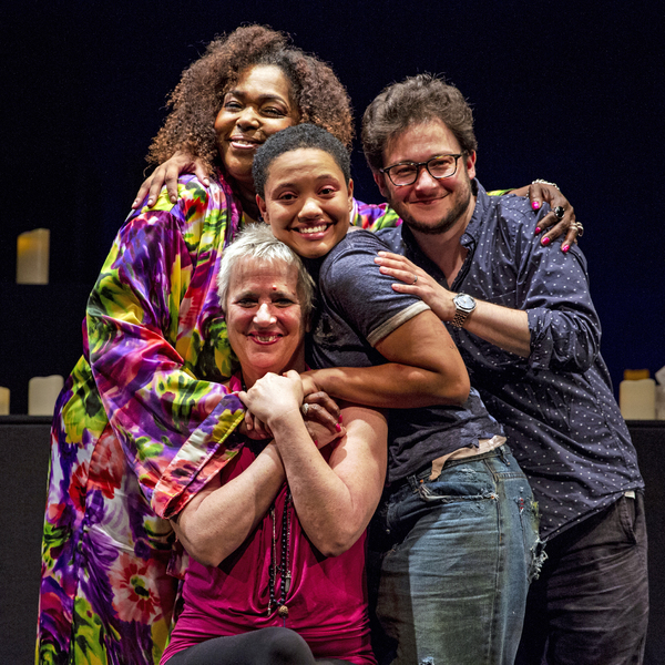 Liz Mikel , Kiersey Clemons, director Mark Rosenblatt and playwright Eve Ensler Photo