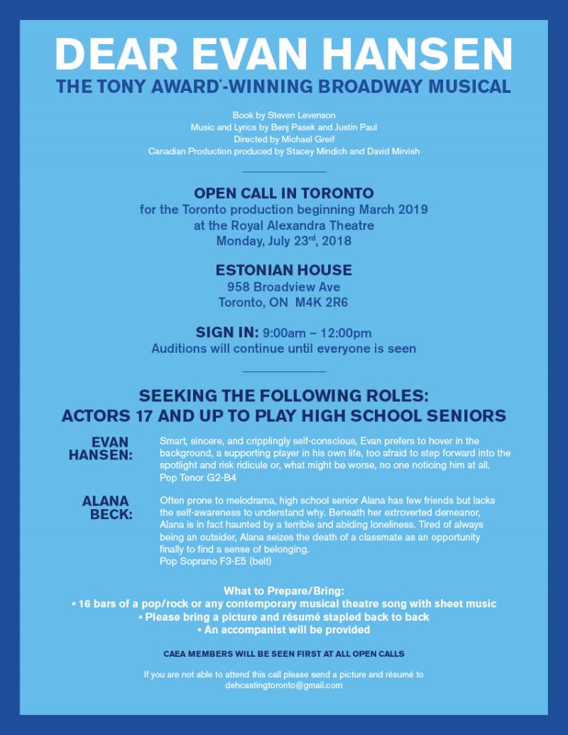 Will You Be Found? DEAR EVAN HANSEN Open Casting Call in Toronto! Image
