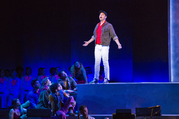 Brad Greer, a member of the Street Chorus, in Lincoln Centerâ€™s production of L Photo