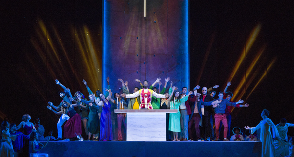 Nmon Ford, the Celebrant, members of the Street Chorus, and dancers in Lincoln Center Photo