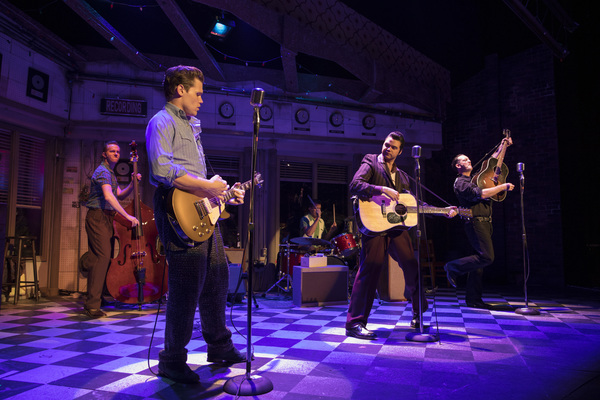 :  James David Larson (on bass), John Michael Presney as Carl Perkins, Zach Cossman ( Photo