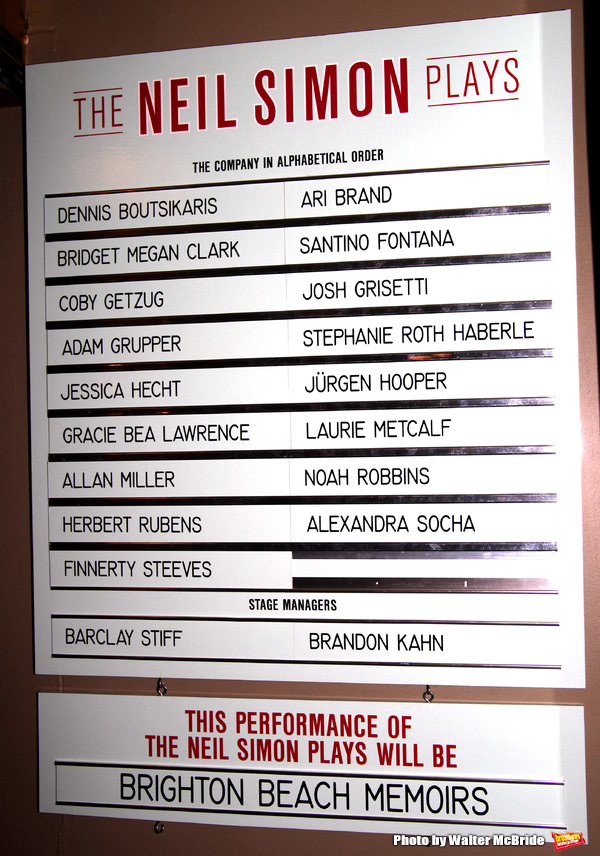 Cast Board for the Opening Night of Neil Simon's 