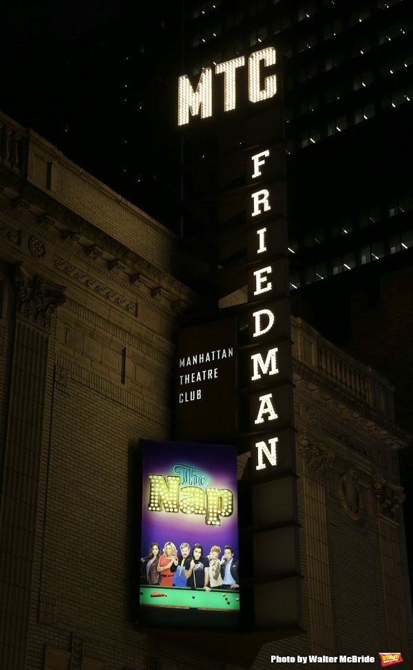 Theatre Marquee of Richard Bean's 'The Nap', directed by Daniel Sullivan at Manhattan Photo