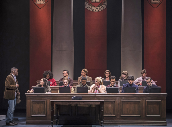 Gerald Caesar (far left) plays Emmett Forrest and Casey Shuler (front row, center, as if) is Elle Woods in Legally Blonde, playing September 5-October 21, 2018 at Paramount Theatre, 23 E. Galena Blvd. in Aurora. Trent Stork directs. Frankie, a rescue dog, at 