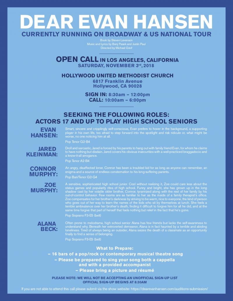 DEAR EVAN HANSEN Holds Open Calls in NYC and LA Image