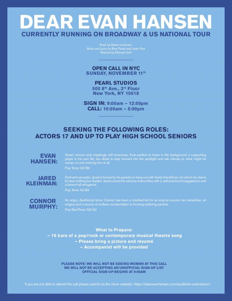DEAR EVAN HANSEN Holds Open Calls in NYC and LA Image