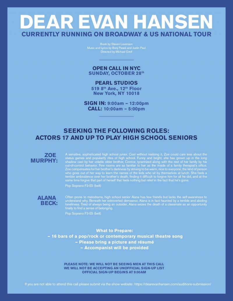 DEAR EVAN HANSEN Holds Open Calls in NYC and LA Image