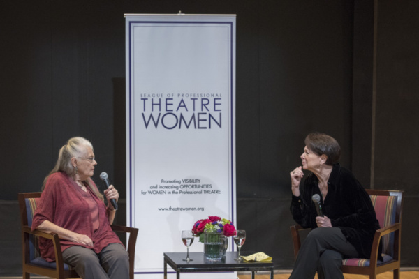 Drama Critic Linda Winer interviewing actress Lois Smith about her career in stage an Photo