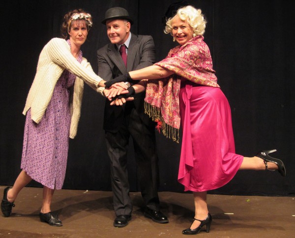  L to R - Jane Mandes (MIss Hannigan), Keith Brayne (Rooster), Erin Sousa-Stanley (Li Photo