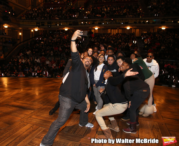 James Monroe Iglehart with student performers Photo