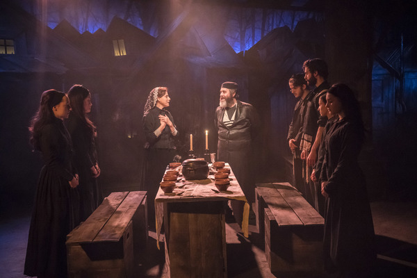 Kirsty MacLaren (Chava), Harriet Bunton (Hodel), Judy Kuhn(Golde), Andy Nyman (Tevye) Photo