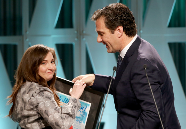 Lena Dunham (L) and The Hollywood Reporter Editorial Director Matthew Belloni Photo