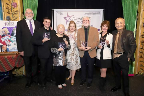 Host Jim Brochu with DO40 Legacy Award Honorees Lawrence Leritz, Lori Tan Chinn, Virg Photo