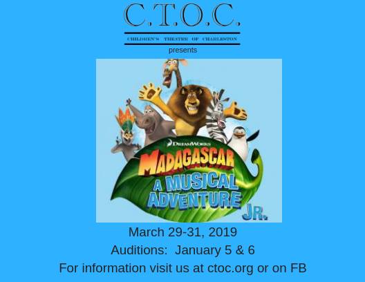 FREE AUDITION WORKSHOP at CHILDREN'S THEATRE OF CHARLESTON on Friday, January 4th, 2019!  Image