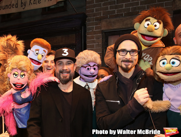 AJ McLean and Kevin Richardson from the Backstreet Boys backstage with the cast of "A Photo