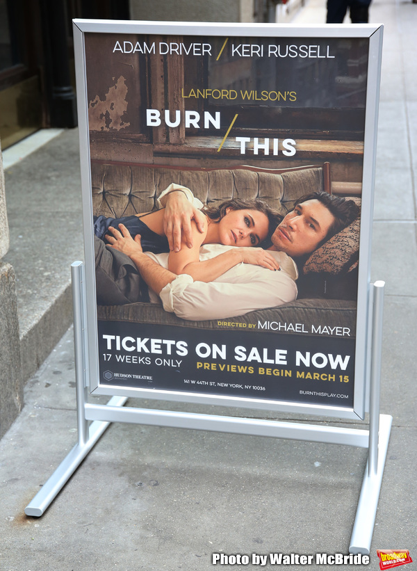 "Burn/This" starring Adam Driver and Keri Russell Theatre Marquee at the Hudson Theat Photo
