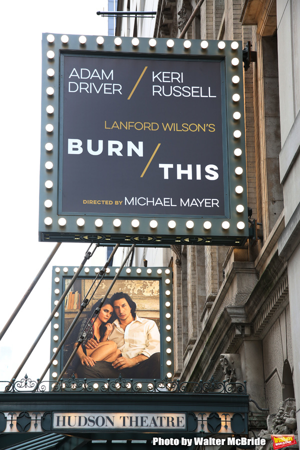 "Burn/This" starring Adam Driver and Keri Russell Theatre Marquee at the Hudson Theat Photo