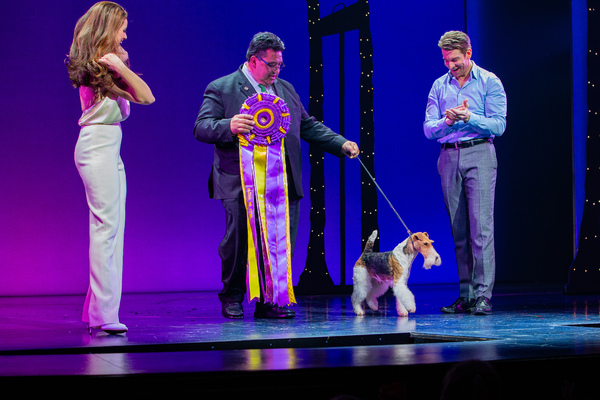 Anna Eilinsfeld, King and his handler, and Andy Karl Photo